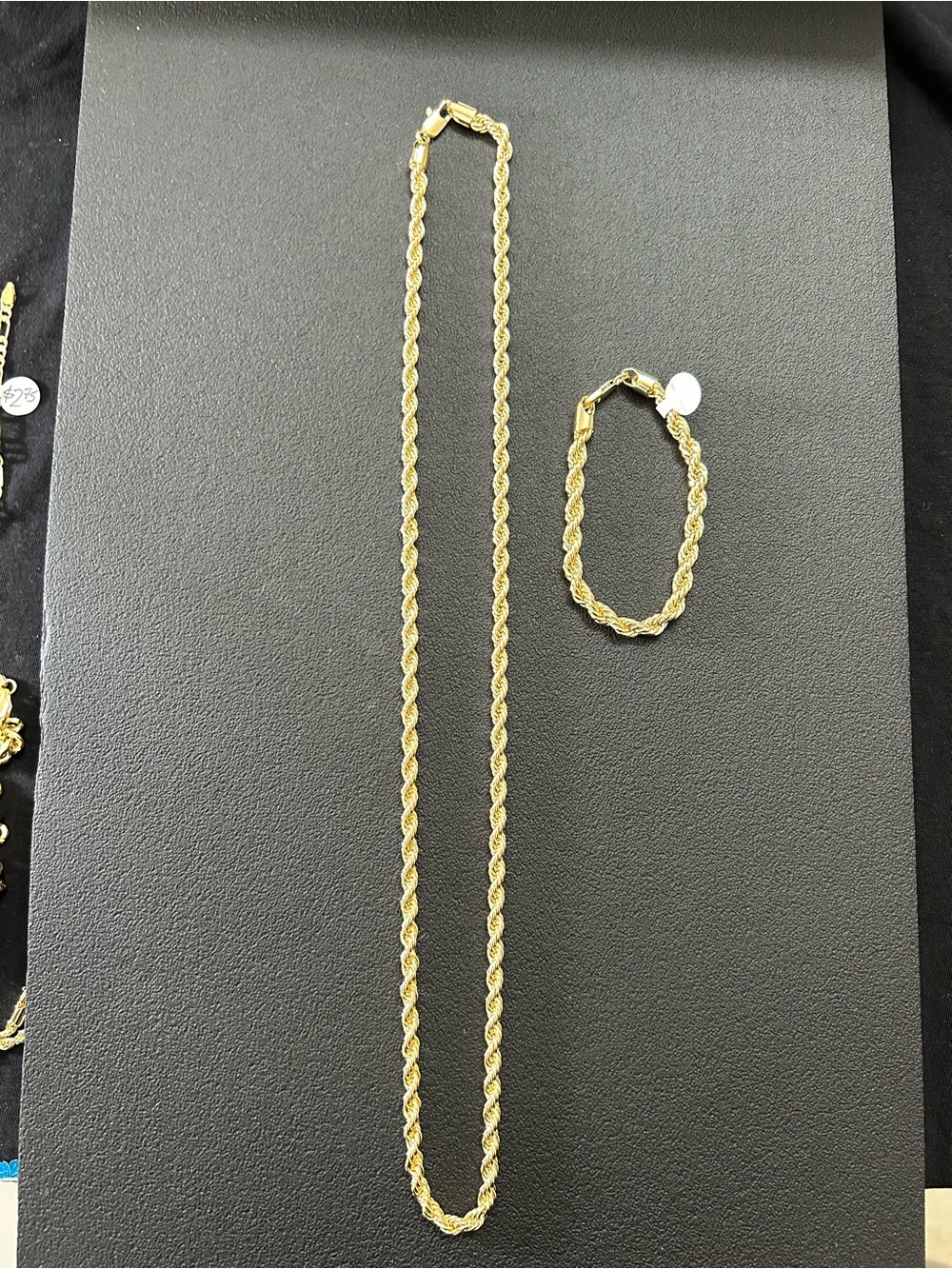 Gold plated Rope Chain Necklace and Bracelet Set - Women's Jewelry